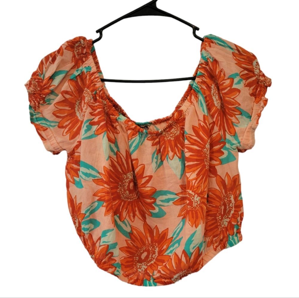 Aerie Floral Off Shoulder Crop Top Blouse Size Large